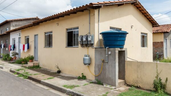 Casa brasileira com medidores de luz, água e gás para troca de titularidade na mudança