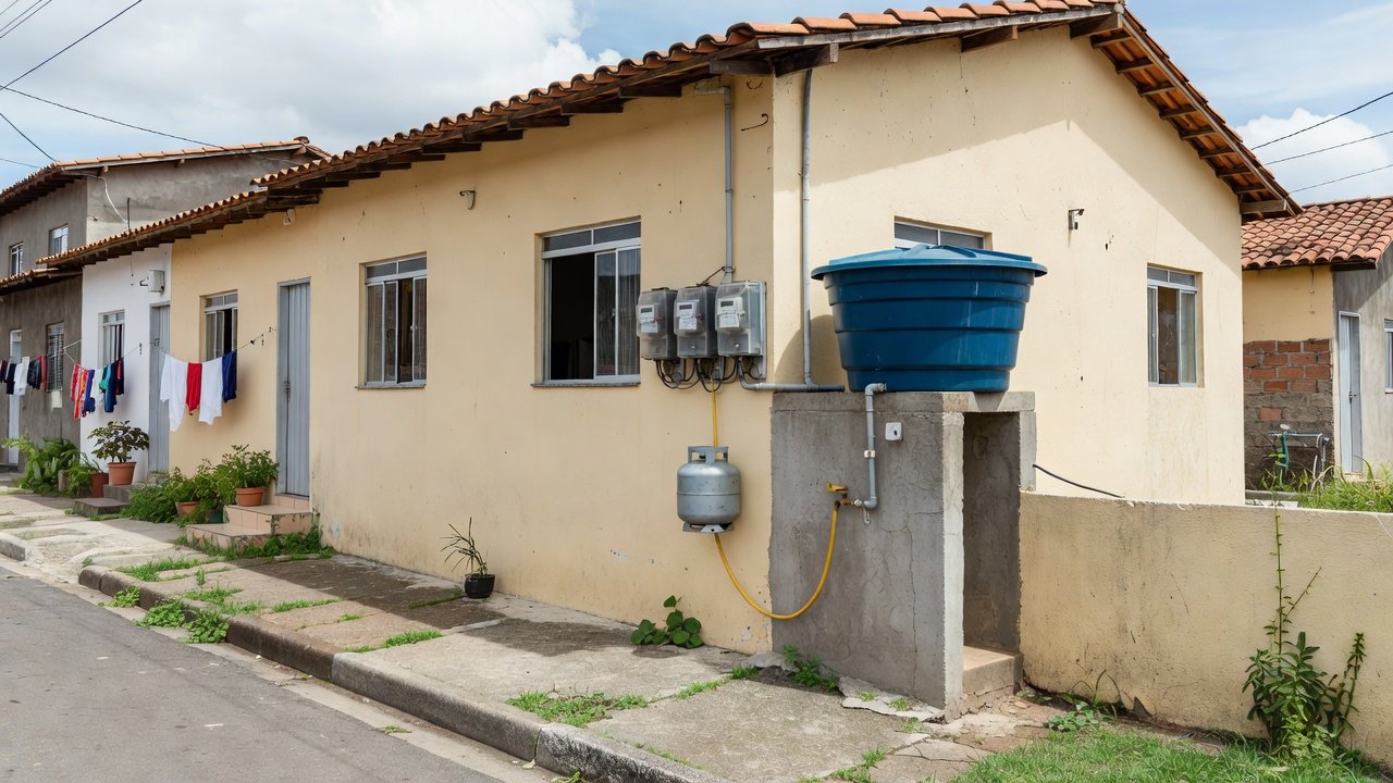 Casa brasileira com medidores de luz, água e gás para troca de titularidade na mudança