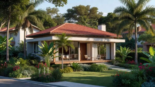 Casa moderna brasileira representando imóvel com habite-se aprovado para compra.
