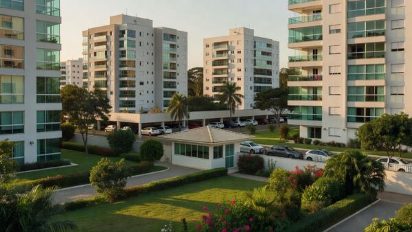 Condomínio residencial brasileiro com prédios e áreas comuns