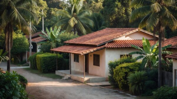 Casa residencial brasileira com telhado vermelho em bairro tranquilo