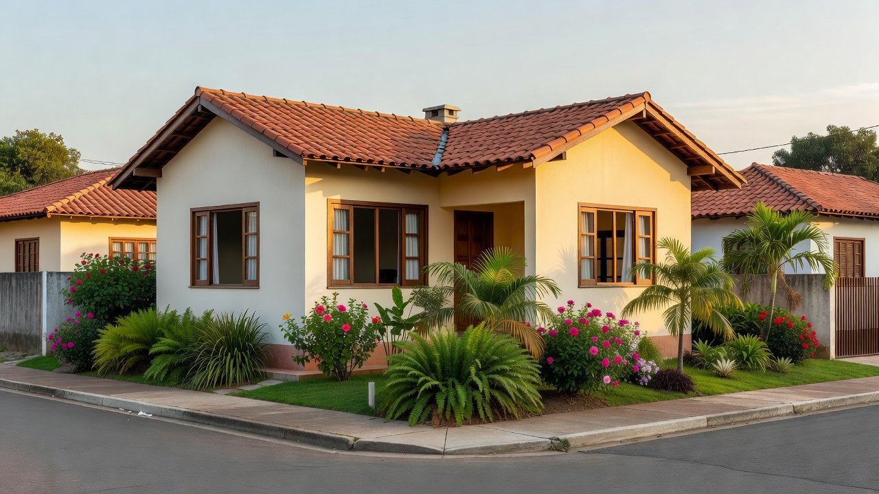 Casa residencial brasileira simples representando a compra do primeiro imóvel