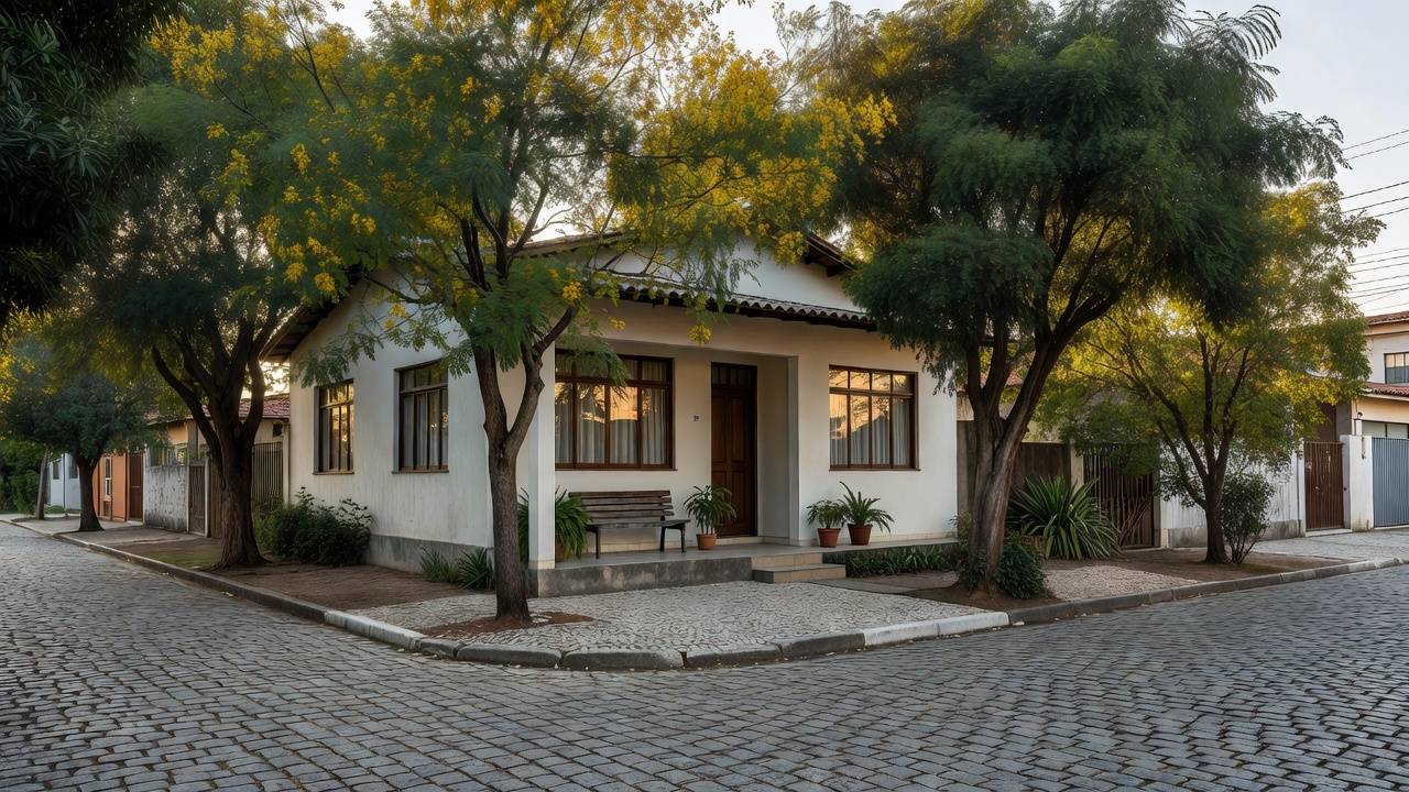 Casa residencial brasileira em bairro tranquilo representando decisão entre alugar ou comprar imóvel