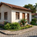 Casa residencial brasileira simples em bairro, representando compra com financiamento imobiliário