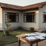 Casa brasileira com documentos imobiliários sobre mesa para verificação de dívidas