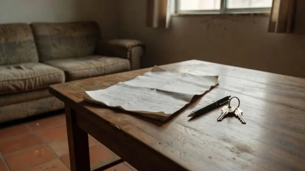 Contrato assinado em mesa de casa brasileira sobre desistência de vendedor