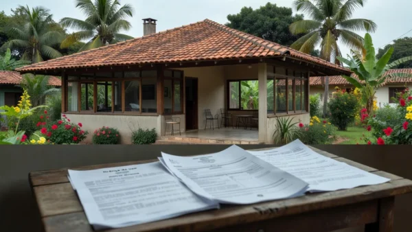Documentos de licença de uso de imóvel sobre mesa em casa brasileira