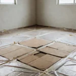 Piso protegido com plástico e papelão em reforma residencial brasileira