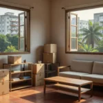 Apartamento pequeno organizado com caixas de mudança no Brasil