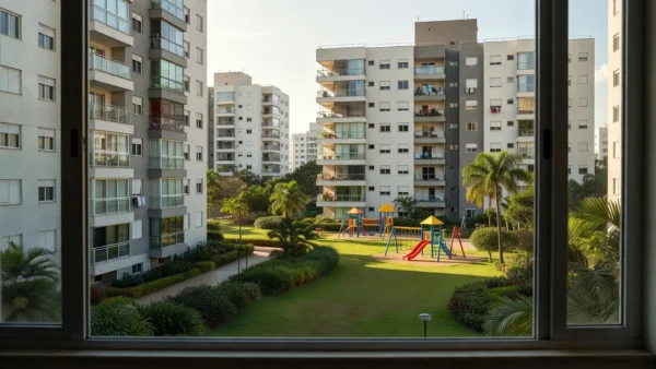 Condomínio residencial brasileiro com áreas comuns e playground