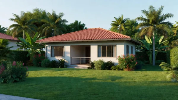Casa moderna brasileira em bairro residencial simbolizando compra do primeiro imóvel