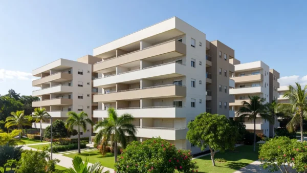 Fachada de edifício residencial em condomínio no Brasil