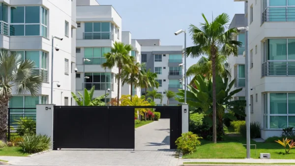 Câmeras de segurança instaladas em condomínio residencial brasileiro