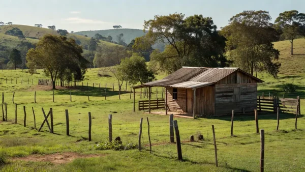 Imóvel rural brasileiro com casa de fazenda e pastagens verdes