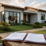 Certidão de regularidade do FGTS ao lado de casa brasileira para compra de imóvel