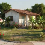 Casa residencial brasileira em bairro suburbano, simbolizando compra do primeiro imóvel.