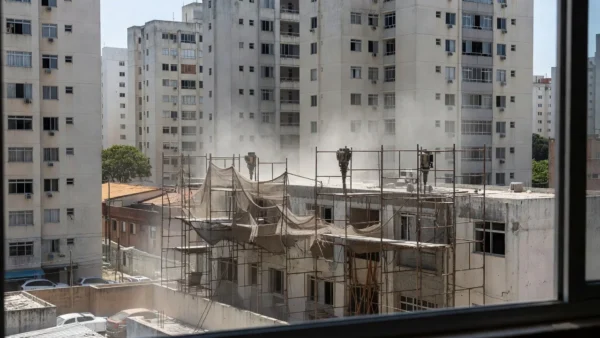 Condomínio residencial brasileiro com obras barulhentas ao lado