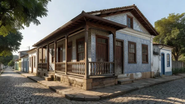 Fachada de imóvel histórico tombado em bairro brasileiro antigo