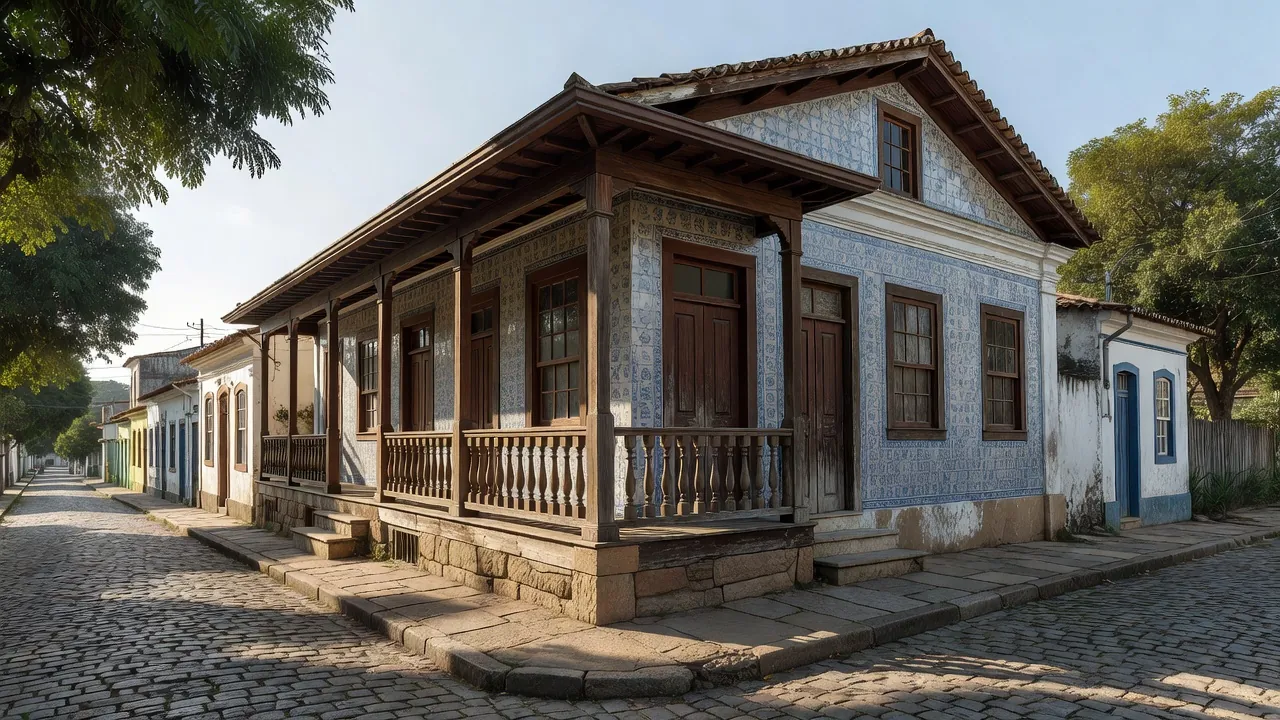 Fachada de imóvel histórico tombado em bairro brasileiro antigo