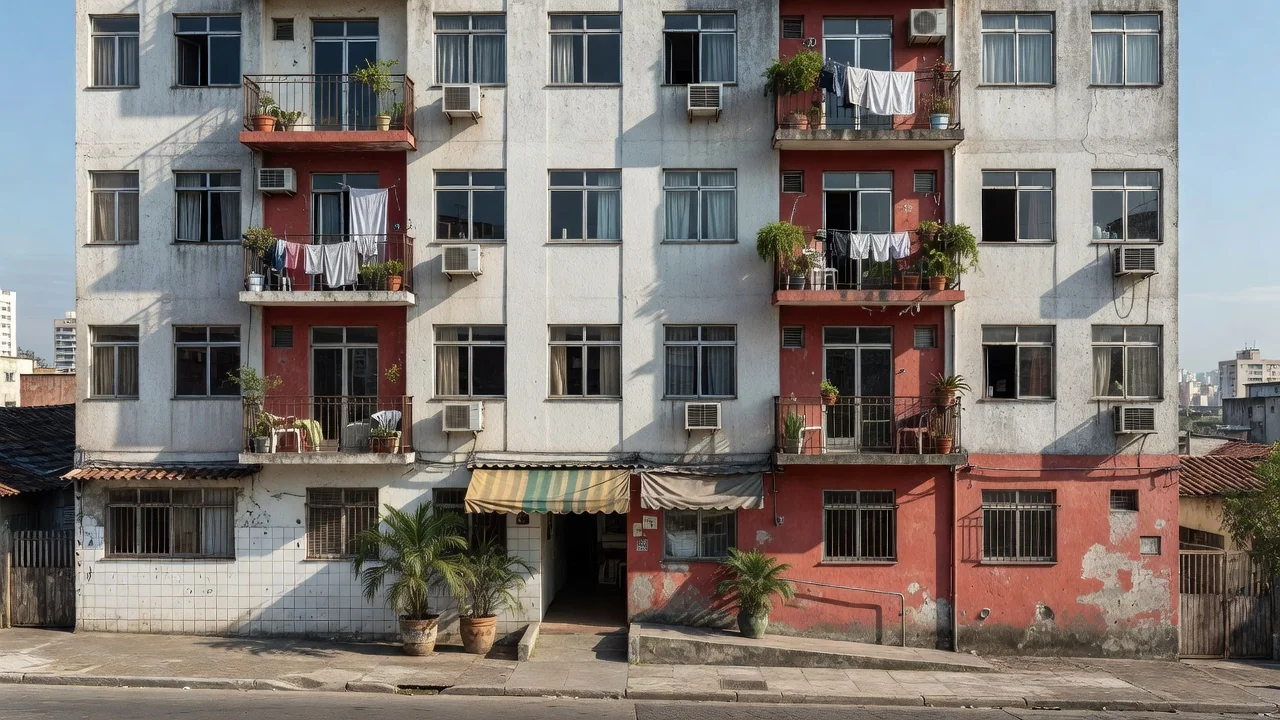 Edifício residencial brasileiro representando condomínio e taxas para inquilinos