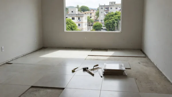 Piso novo sendo instalado em apartamento alugado no Brasil