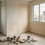Apartamento em reforma com paredes pintadas e ferramentas