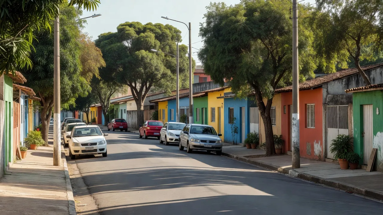 Rua residencial brasileira para avaliar bairro antes de alugar