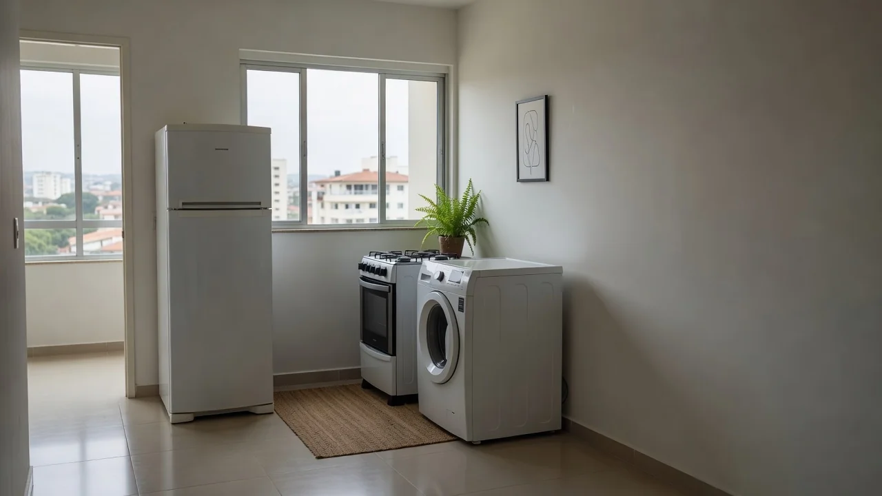Eletrodomésticos em apartamento brasileiro para primeiro lar
