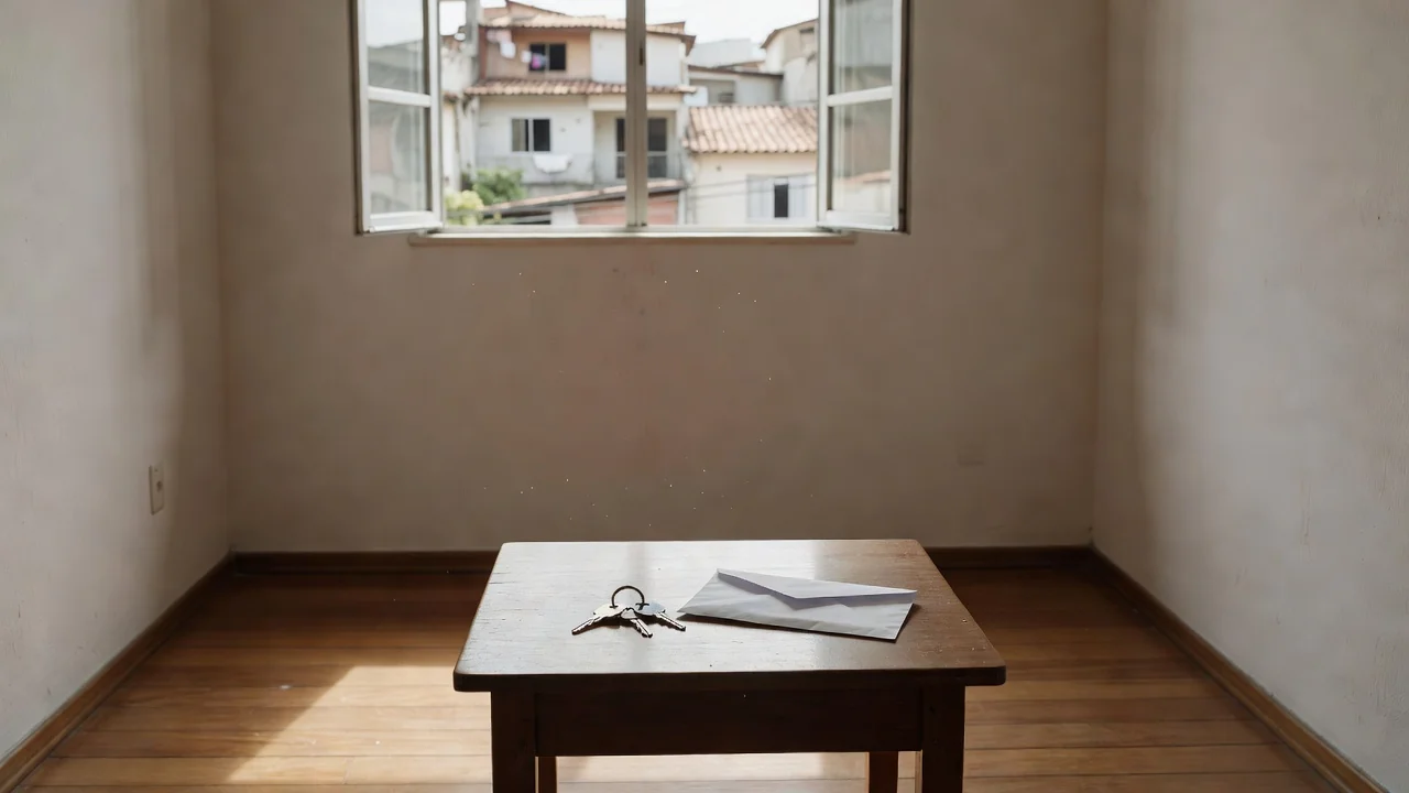 Apartamento brasileiro com chaves sobre mesa representando acordo de saída de aluguel sem multa