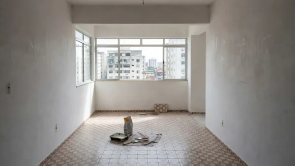 Interior de apartamento em reforma no Brasil, representando autorização para obras sem perder caução.