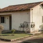 Casa residencial brasileira com medidores de luz e água após compra de imóvel