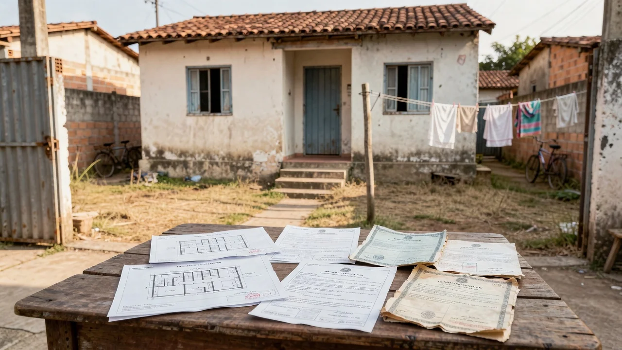 Casa brasileira com documentos de imóvel representando verificação de usucapião