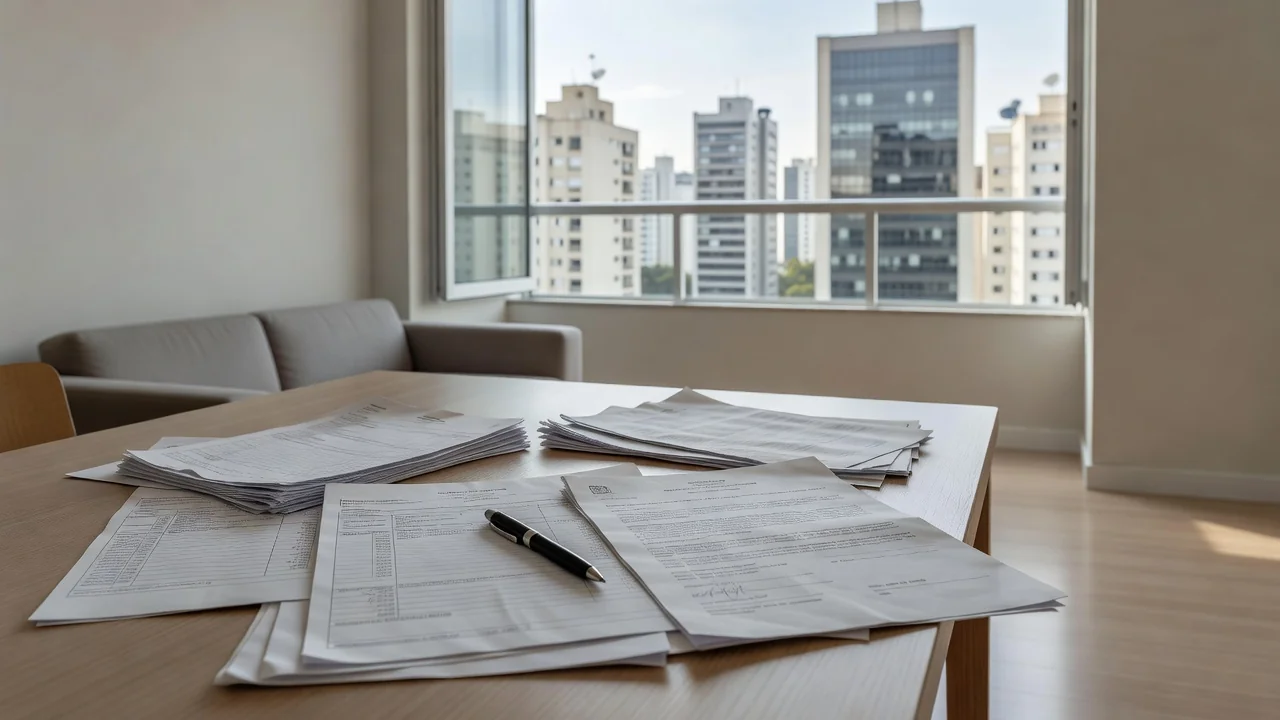 Documentos financeiros e contrato para comprovar origem do dinheiro na compra de imóvel no Brasil