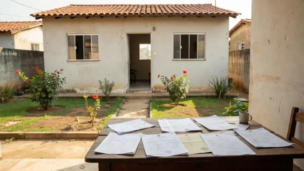Casa brasileira com documentos para verificar pendências de herança antes de alugar imóvel