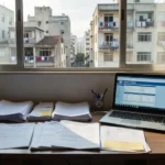 Mesa com documentos e notebook para declaração de aluguel no Imposto de Renda