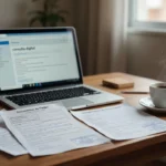 Tela de laptop com consulta de nome limpo para fiador em ambiente brasileiro