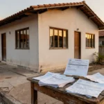 Casa brasileira com contas e documentos representando custos do primeiro ano como proprietário