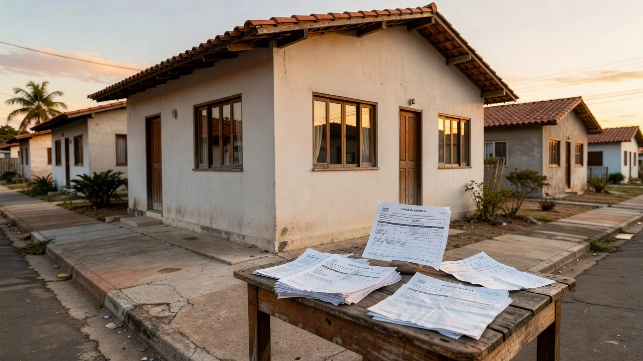 Casa brasileira com contas e documentos representando custos do primeiro ano como proprietário