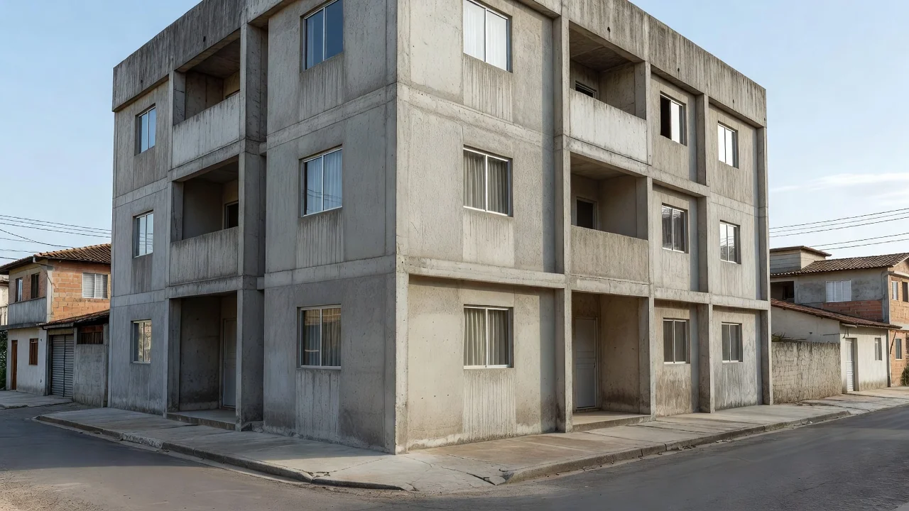 Fachada de prédio residencial brasileiro com estrutura de concreto visível