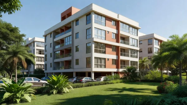 Fachada de condomínio residencial brasileiro para cálculo de custos antes de alugar