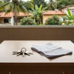 Chaves e documentos imobiliários sobre mesa em casa brasileira