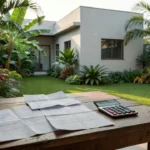 Casa brasileira com documentos de contraproposta imobiliária sobre mesa