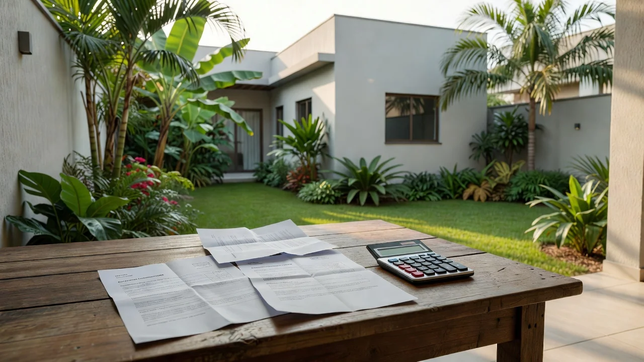 Casa brasileira com documentos de contraproposta imobiliária sobre mesa