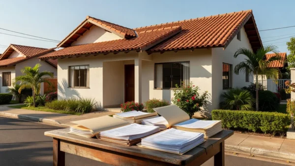 Casa residencial brasileira com documentos e certidões para compra de imóvel
