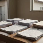 Documentos para venda de imóvel sobre mesa em casa brasileira