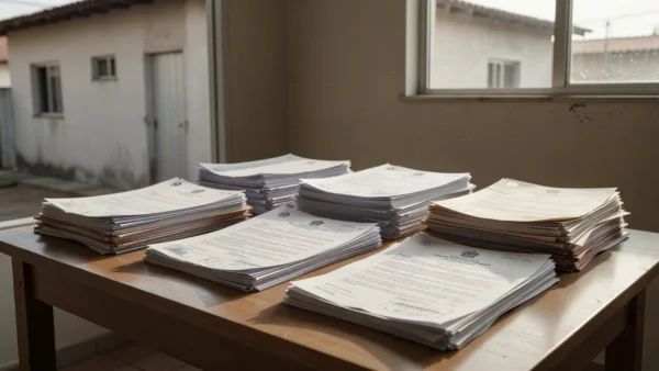 Documentos para venda de imóvel sobre mesa em casa brasileira