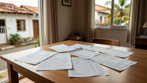 Documentos para portabilidade de financiamento em mesa de escritório brasileiro