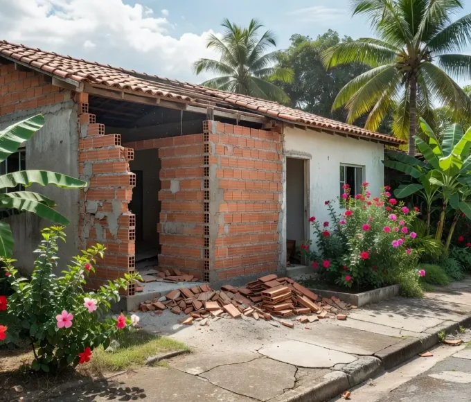 Casa brasileira em reforma com mudanças na planta e estrutura