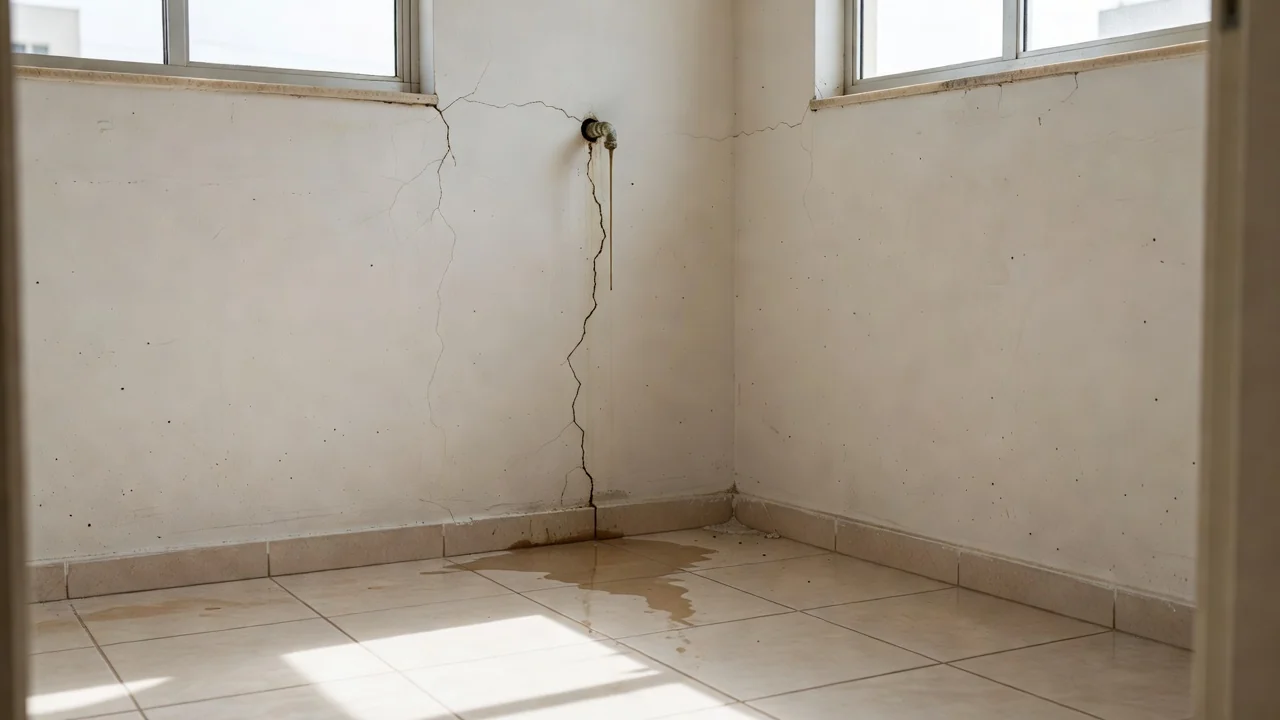 Apartamento alugado no Brasil com rachaduras e vazamento precisando de reparos