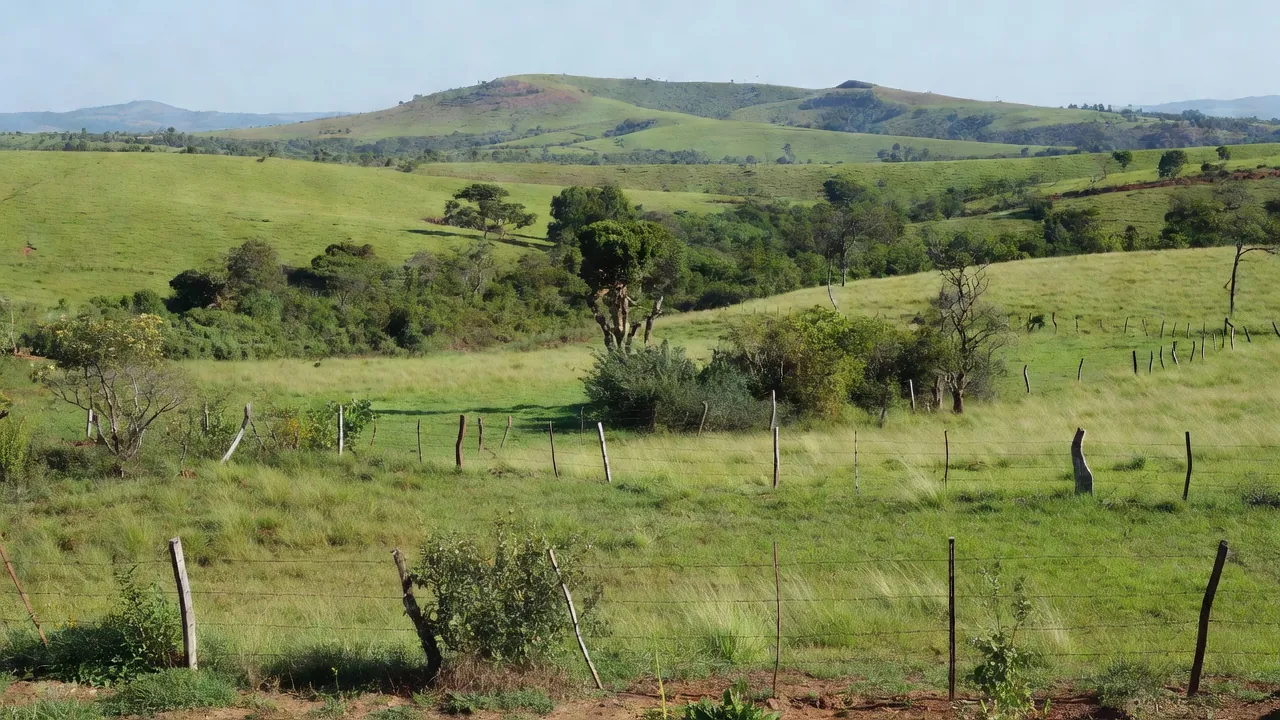 Terreno rural brasileiro com campos e cercas para compra de propriedade